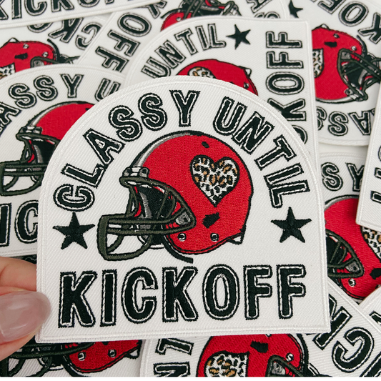 3.5" Classy Until Kickoff -  Embroidered Hat Patch (3.5"w X 3.25"h)