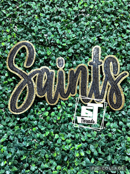 Black and Gold Cursive Sequin Saints....Patches Only