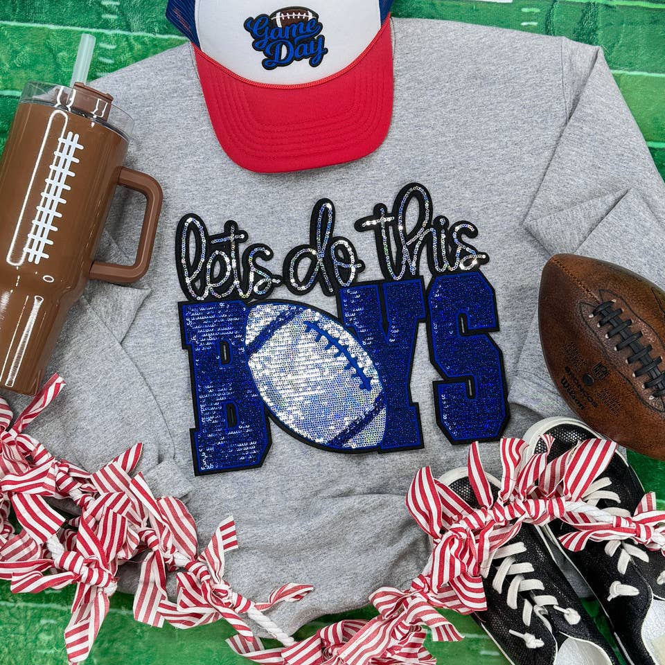 Let's Do This Boys Football Royal/Silver Sequins Patch