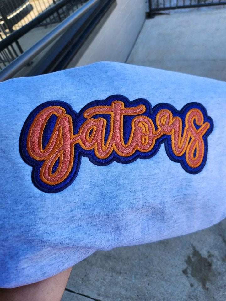 Custom Mascot Option Embroidered Sweatshirt Double Layer Glitter Script