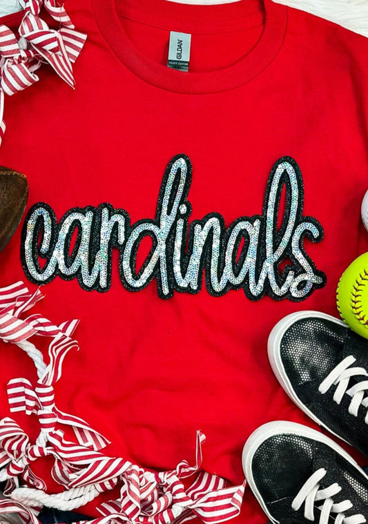 "Cardinals" 12"W X 6"H Team Spirit Mascot Sequin Patch Silver and Black