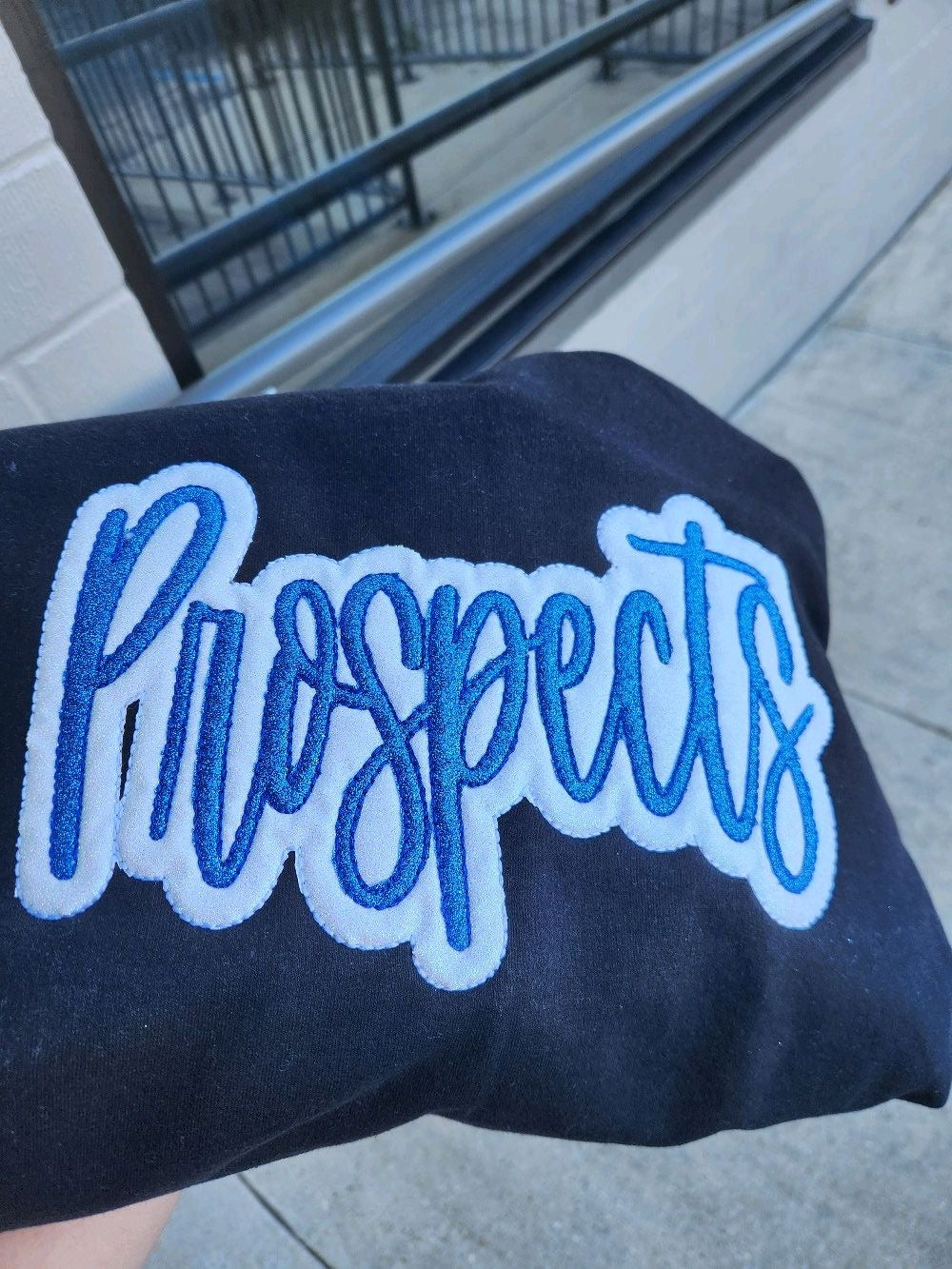 Custom Mascot Option Embroidered Sweatshirt Double Layer Glitter Script