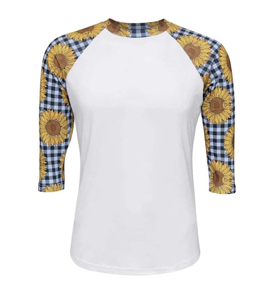 Sublimation Black Buffalo Plaid Sunflower Raglan