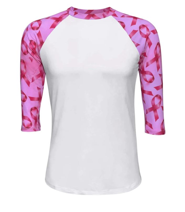 Sublimation Breast Cancer Ribbon Sleeve/White Belly Raglan