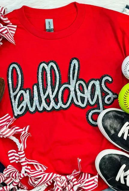 "Bulldogs" 11.6"W X 6.5"H Team Spirit Mascot Sequin Patch Silver and Black