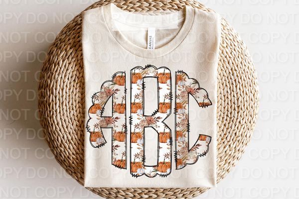 Boho Fall Pumpkin Florals Scallop Monogram (Direct To Film)