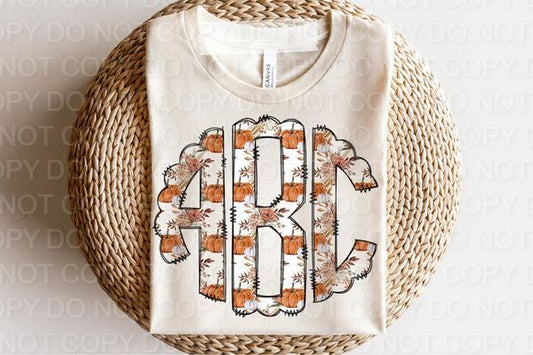 Boho Fall Pumpkin Florals Scallop Monogram (Direct To Film)