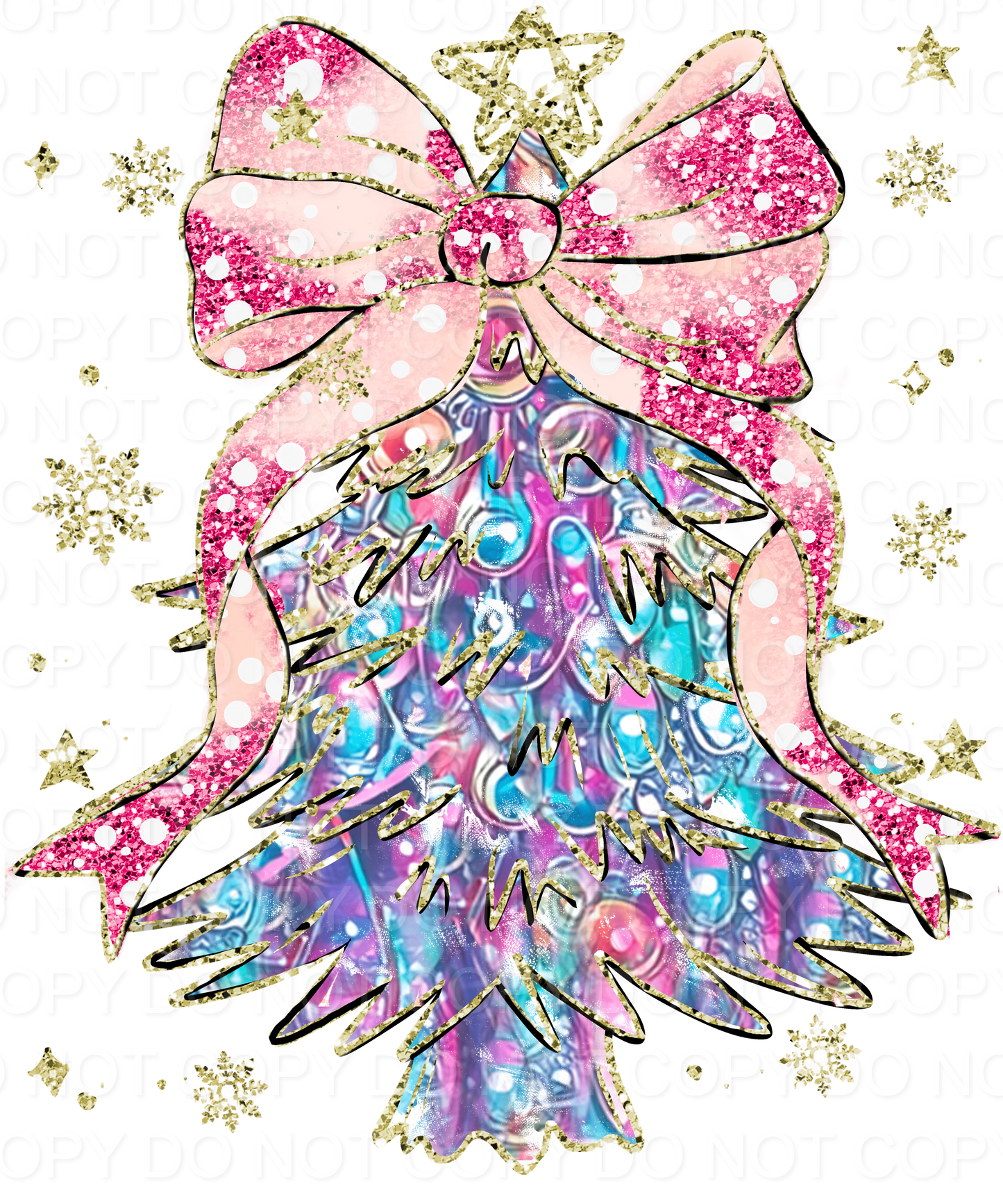 Christmas Tree with Light Pink Bow (Direct To Film)