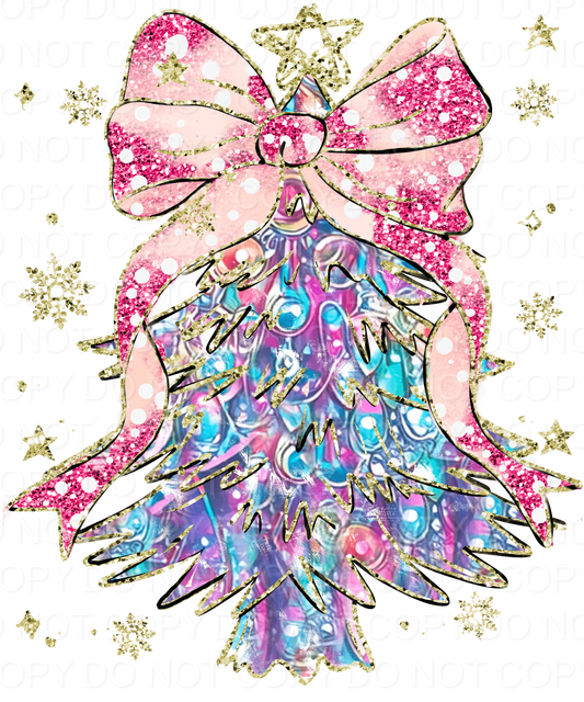 Christmas Tree with Light Pink Bow (Direct To Film)