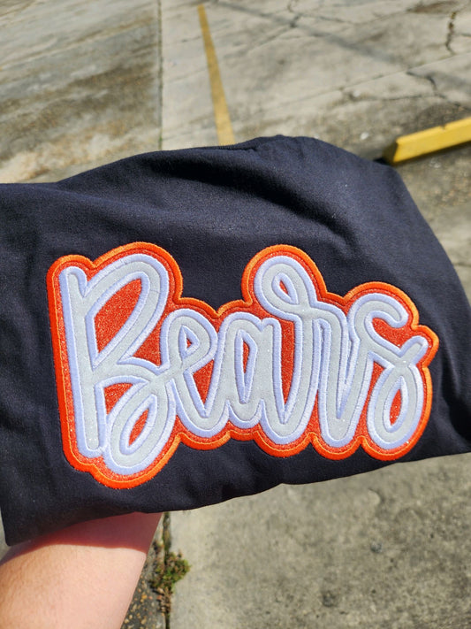 "Bears" Neon White Glitter Offset in Ember Orange Glitter Embroidered Sweatshirt Double Layer Glitter Script