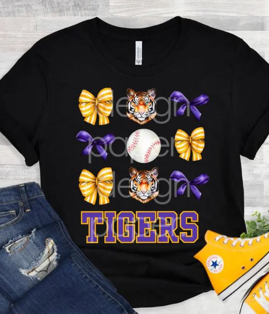 Purple Gold Tigers Coquette Bow Baseball (Direct To Film)