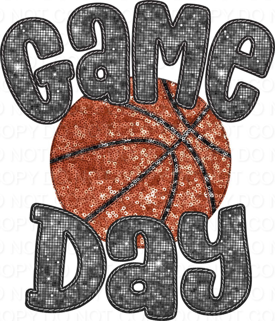 Faux Sequin Bubble Font Game Day with Basketball (Direct To Film)