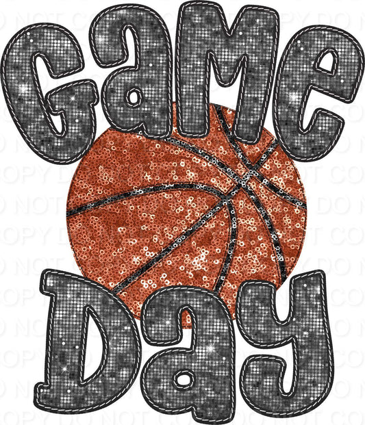 Faux Sequin Bubble Font Game Day with Basketball (Direct To Film)