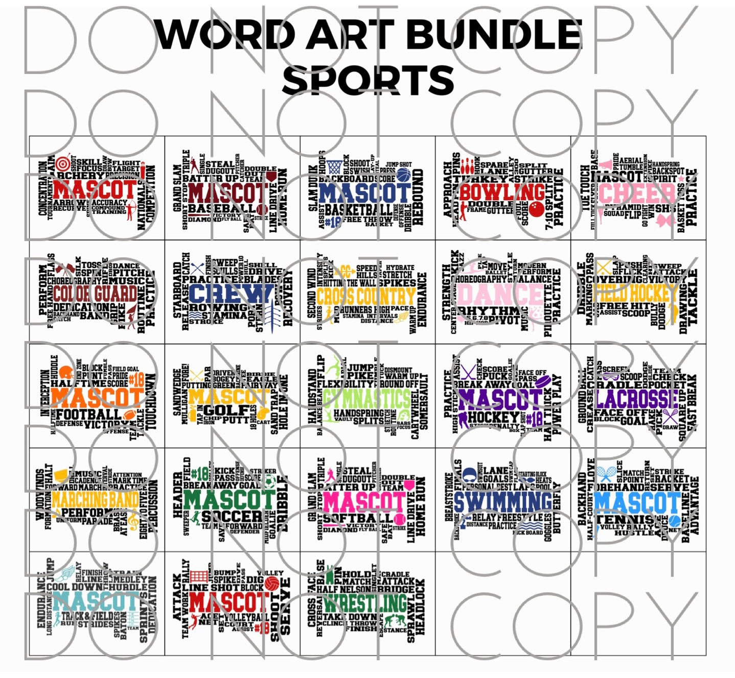 Custom Mascot Word Art Sports DTF (Direct To Film)