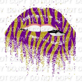 Purple & Gold Glitter Dripping Tiger Lips (Direct To Film)
