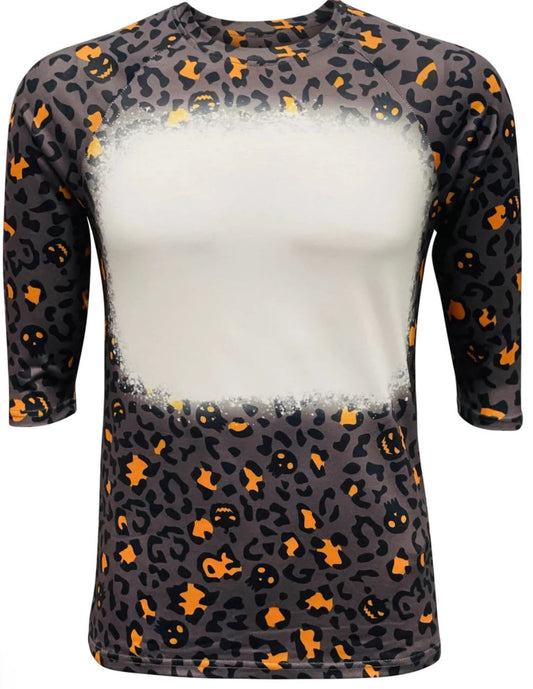Sublimation Halloween Black and Orange Faux Bleach Long Sleeve