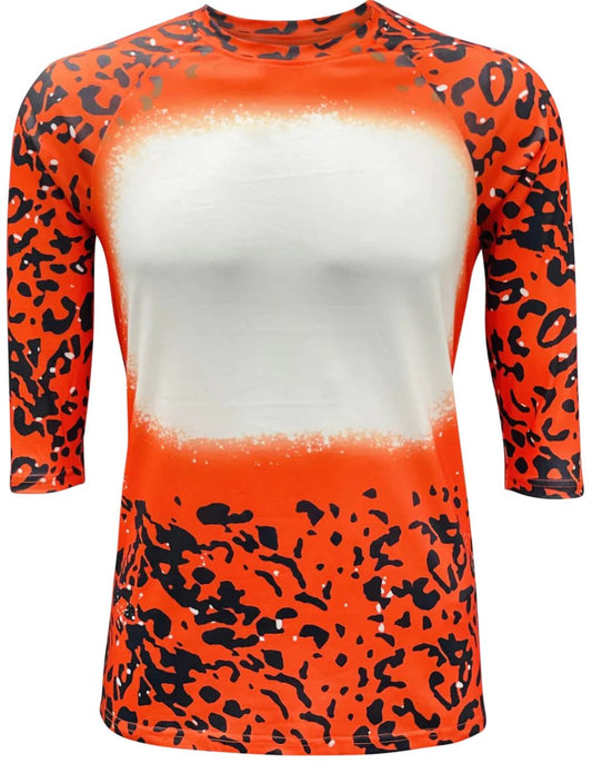 Sublimation Halloween Orange Cheetah Faux Bleach Long Sleeve