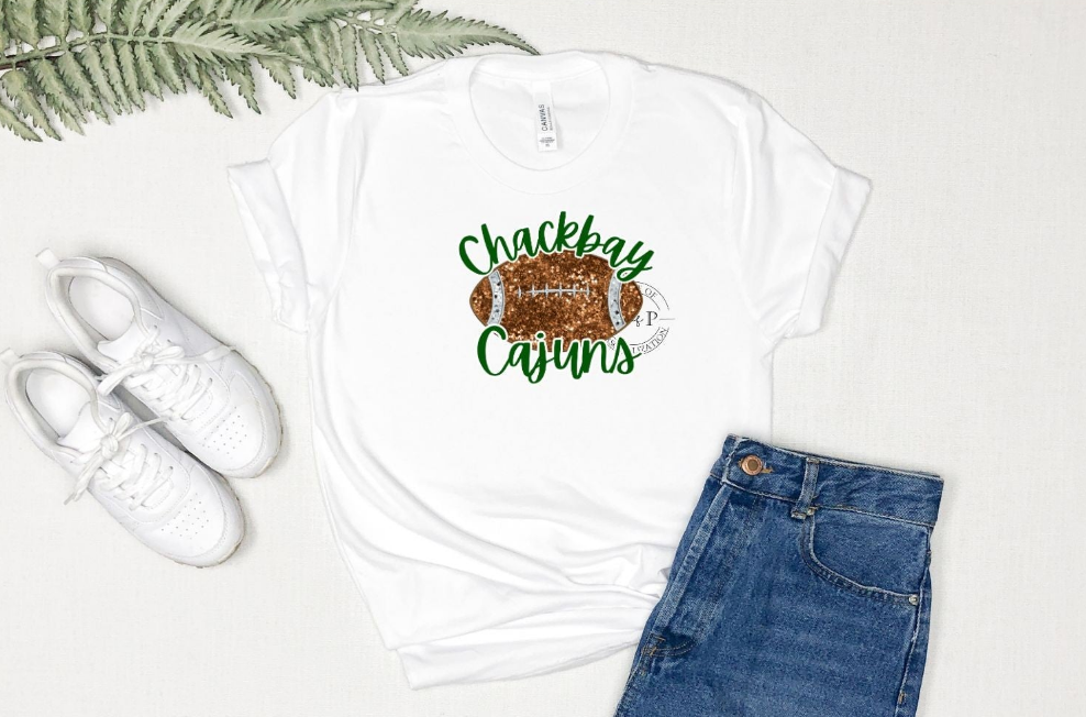 Chackbay Cajuns Faux Glitter Football DTF Transfer