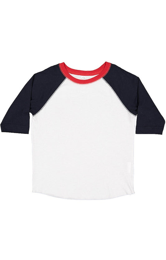 White/Navy/Red Rabbit Skins - Toddler Baseball Fine Jersey Three-Quarter Sleeve Tee - 3330