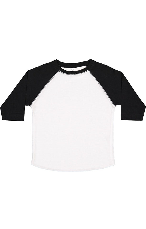 White Solid/ Black Sleeves Rabbit Skins - Toddler Baseball Fine Jersey Three-Quarter Sleeve Tee - 3330