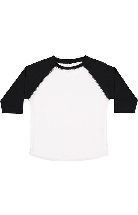 White Solid/ Black Sleeves Rabbit Skins - Toddler Baseball Fine Jersey Three-Quarter Sleeve Tee - 3330