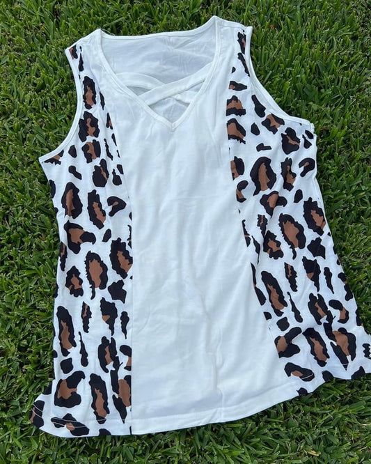 Sublimation White Cheetah Criss-cross Polyester Tank Top