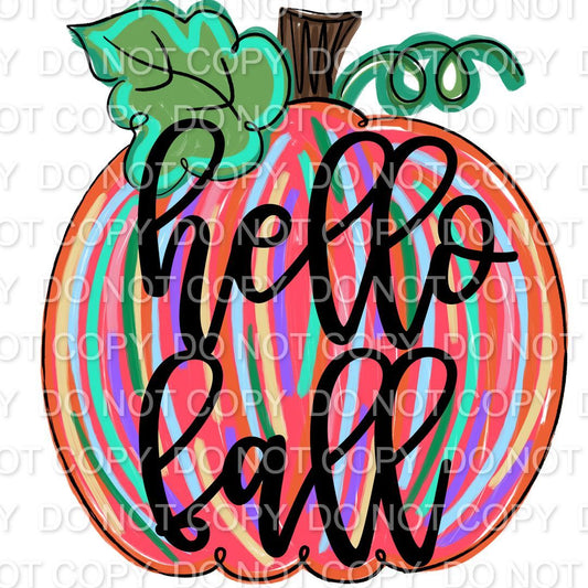 Hello Fall colorful striped pumpkin (Direct To Film)