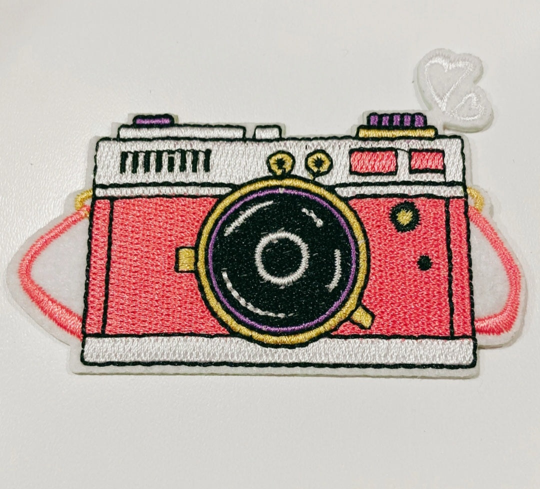 Pink Camera  Embroidered Hat Patch