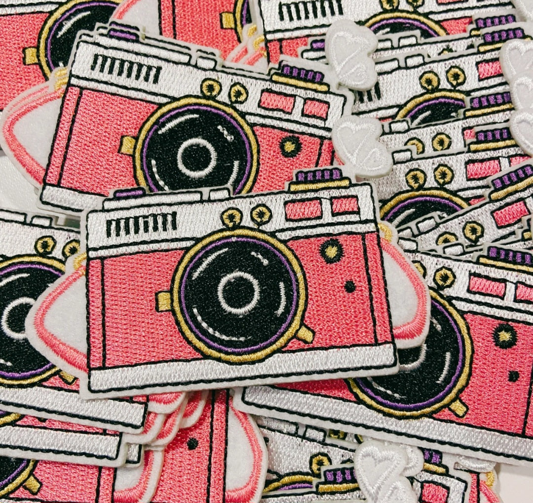 Pink Camera  Embroidered Hat Patch
