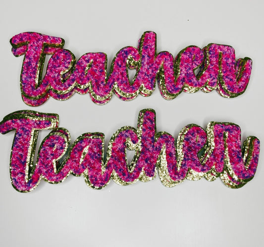 Teacher in Pink/Purple  Chenille Patch