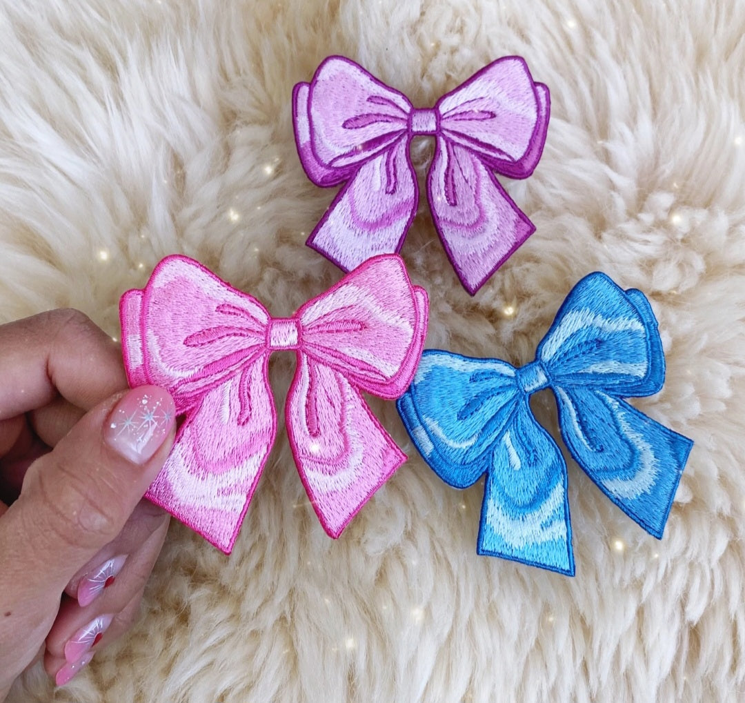Fluffy Bow  Embroidered Hat Patch