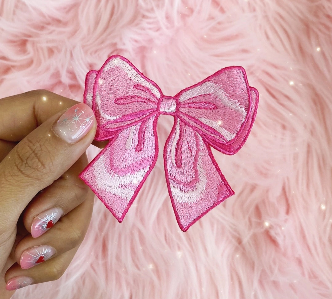 Fluffy Bow  Embroidered Hat Patch