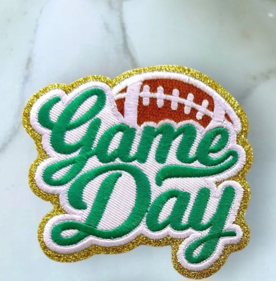 Helmet, Flag, Game Day Embroidered Patch - ADHESIVE