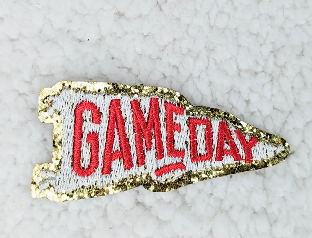 Helmet, Flag, Game Day Embroidered Patch - ADHESIVE