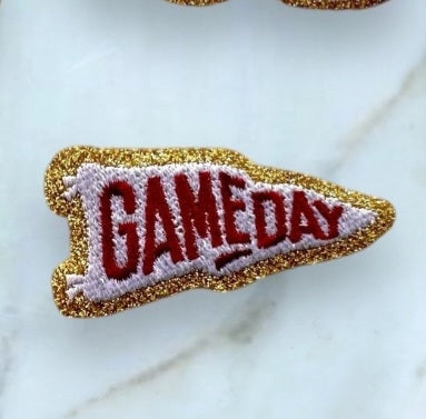 Helmet, Flag, Game Day Embroidered Patch - ADHESIVE