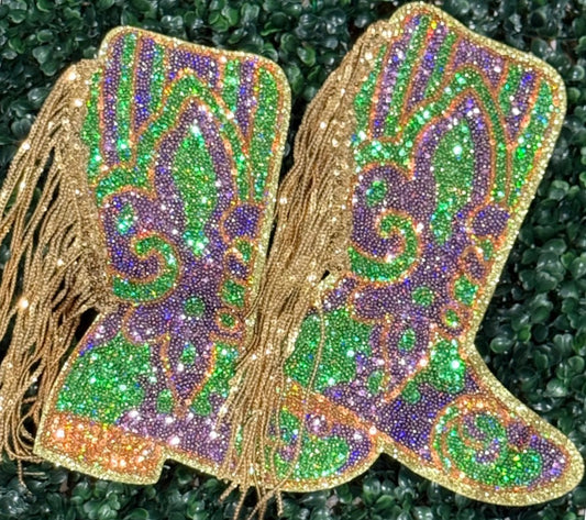 Sequin Mardi Gras Boots w/Fringe  Patch