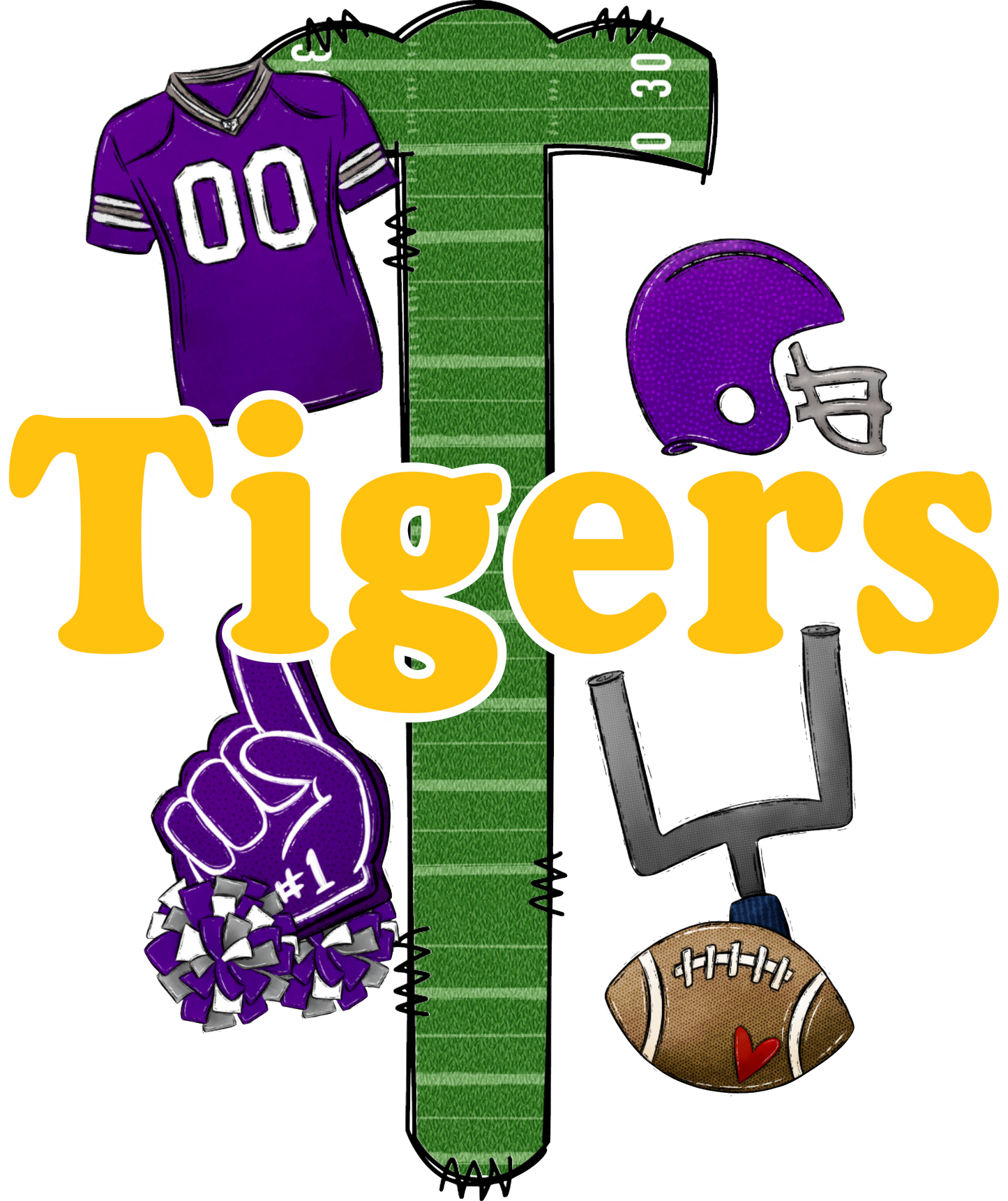 TIGERS LETTER FOOTBALL FIELD - PURPLE (Direct To Film)