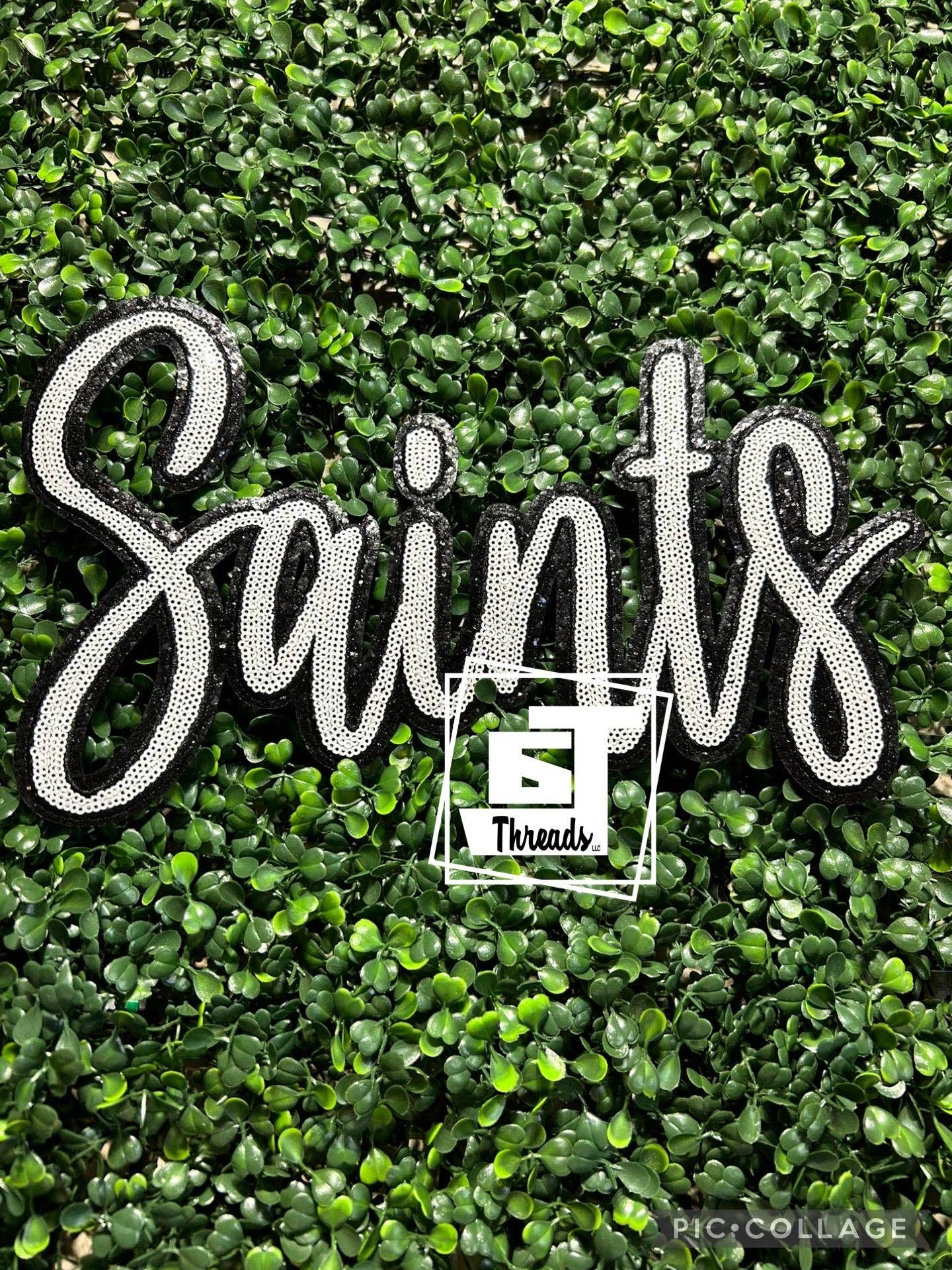 White Cursive Sequin Saints....Patches Only