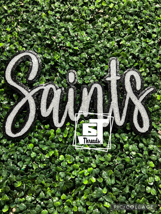 White Cursive Sequin Saints....Patches Only