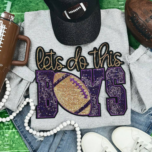 Let's Do This Boys Football Purple/Gold Sequins Patch