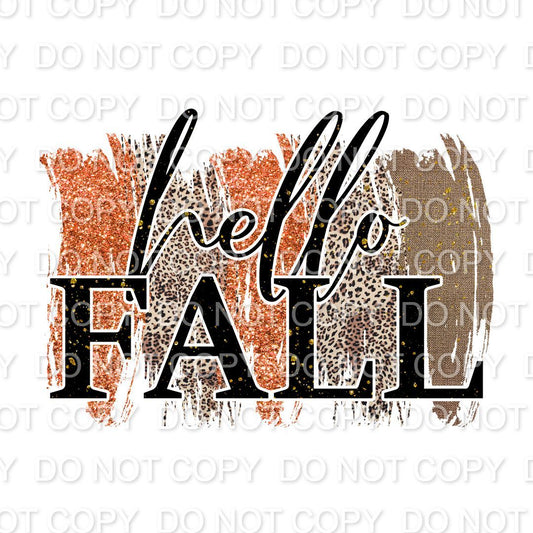 Hello Fall orange and brown brushstrokes (Direct To Film)