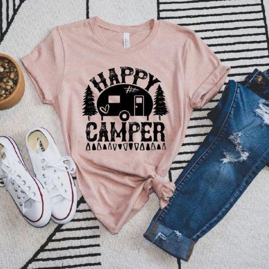 Happy Camper with Vintage Camper Single Color (Adult)