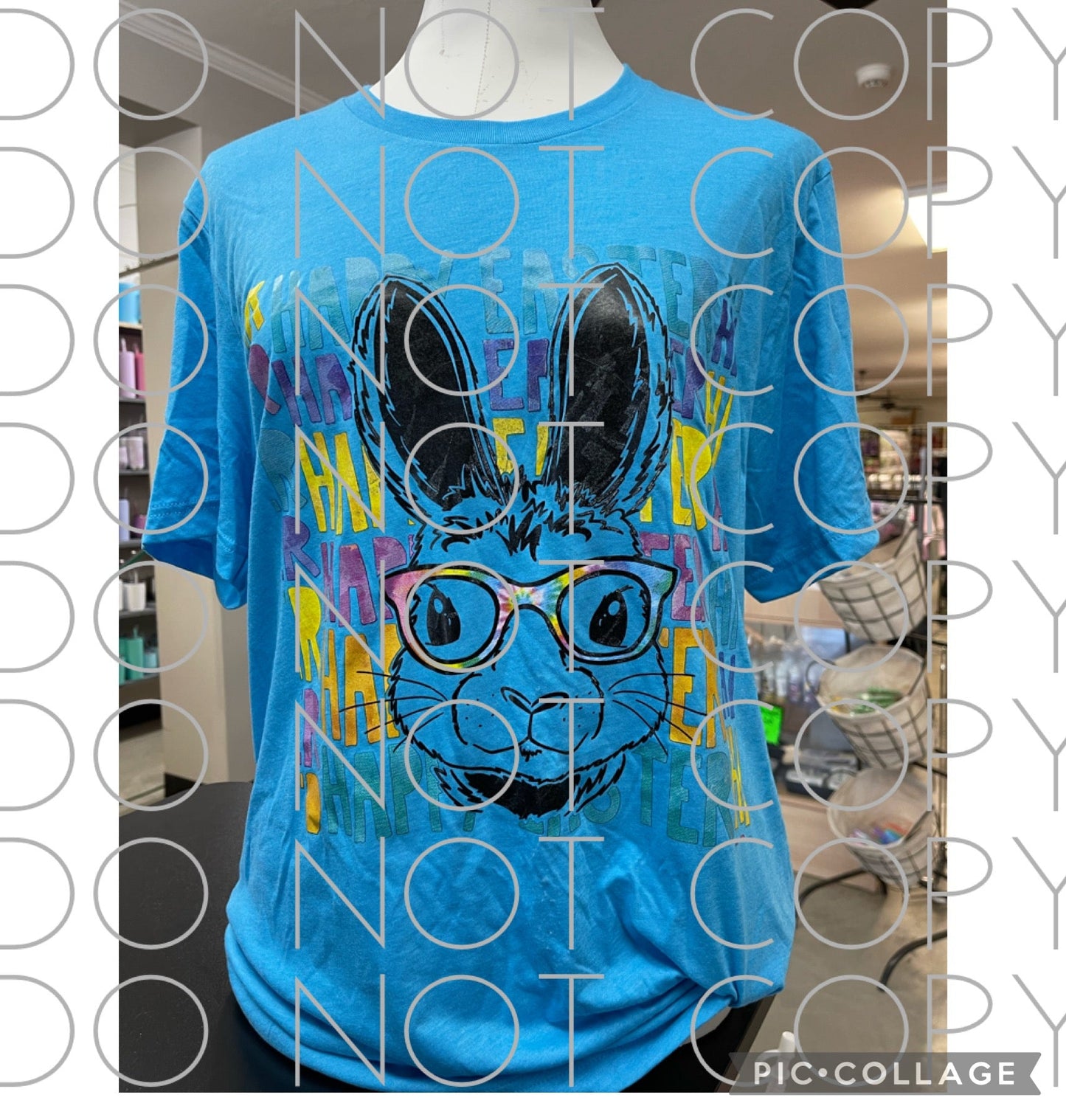 Happy Easter Bunny with Tie Dye Glasses on Royal Gildan Soft-Style Tee (Adult)