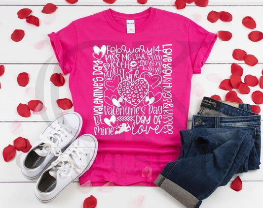 February 14 Valentine Word Typography on Heliconia Gildan Soft-Style Tee (Adult)