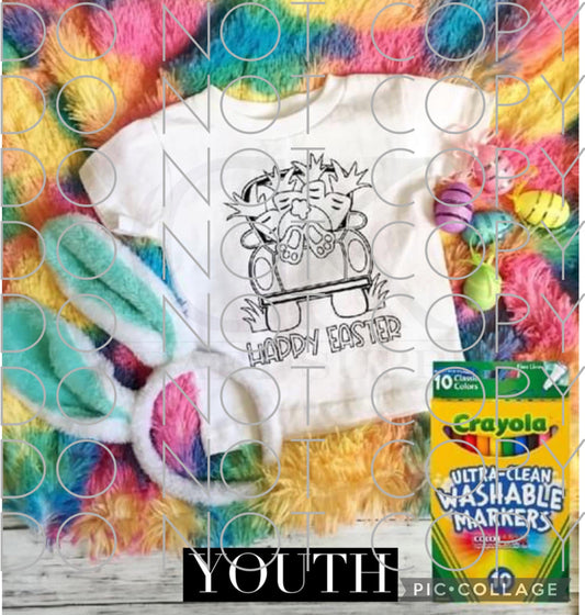 Happy Easter Bunny butt in truck coloring sheet Single Color (Youth)