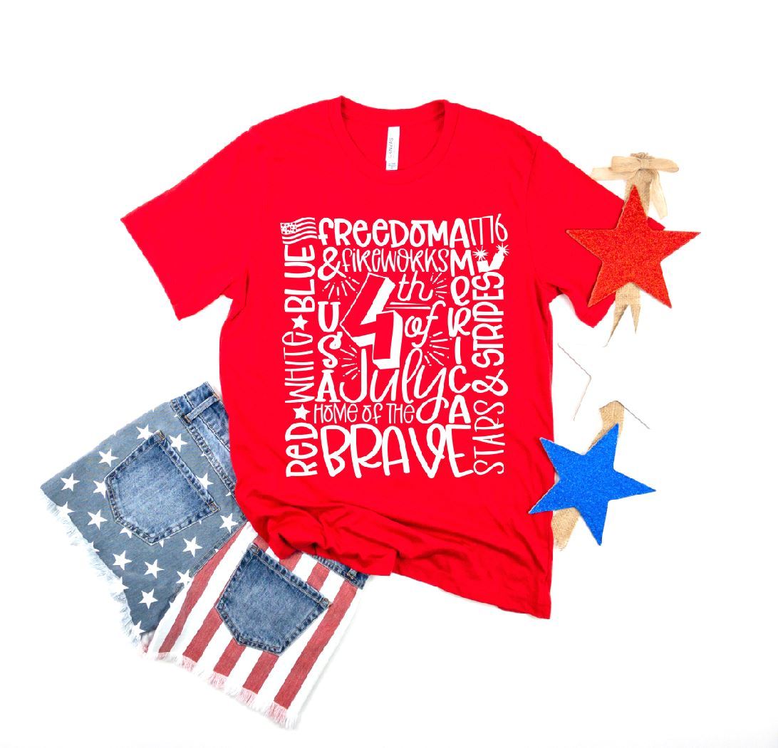 4th of July Word Typography Single Color (Adult)