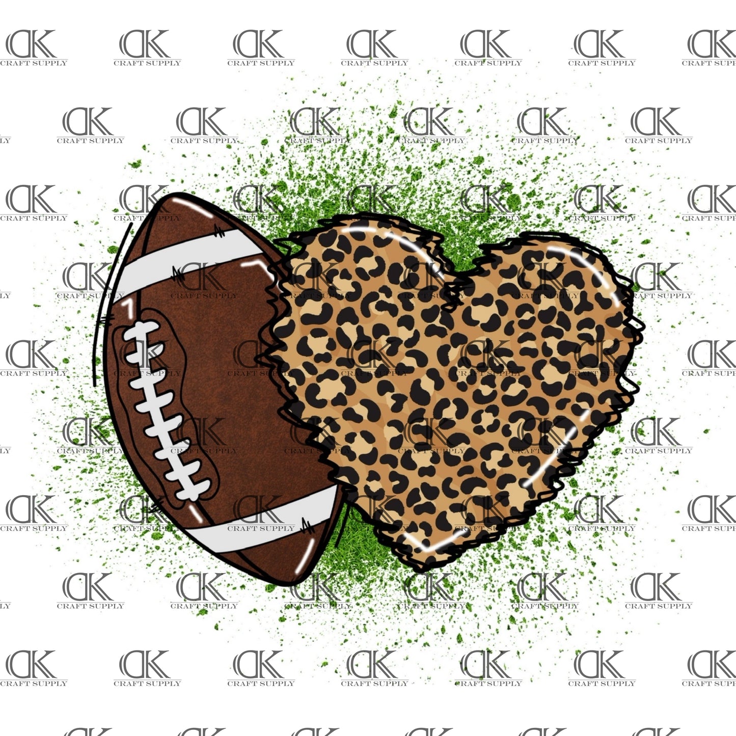 Leopard Football and heart with green background (Direct To Film)