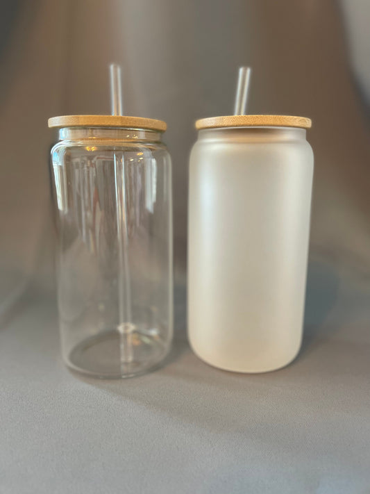 16oz Sublimation Glass Can with Bamboo Lid