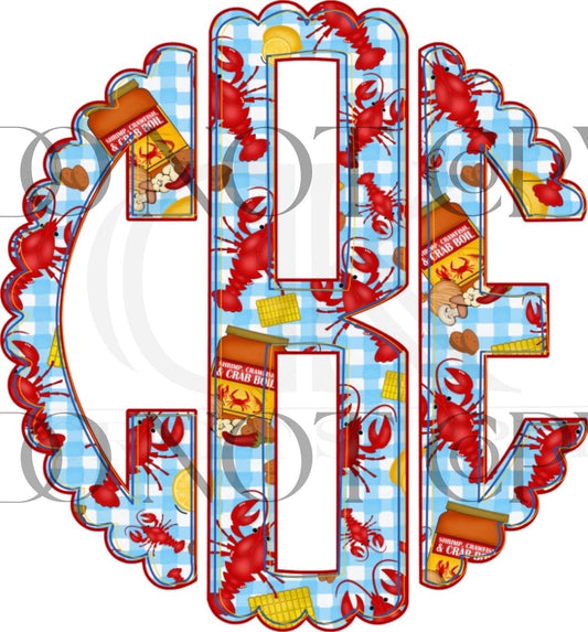 Crawfish Boil Scallop Monogram(Direct To Film)