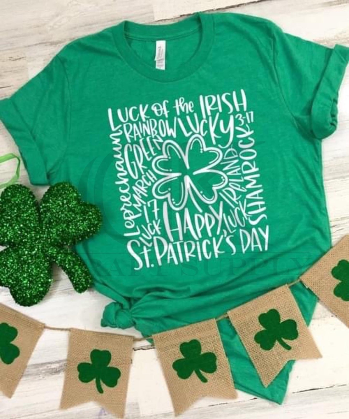 St Patrick’s Day Word Typography on Irish Green Gildan Soft-Style Tee (Adult)